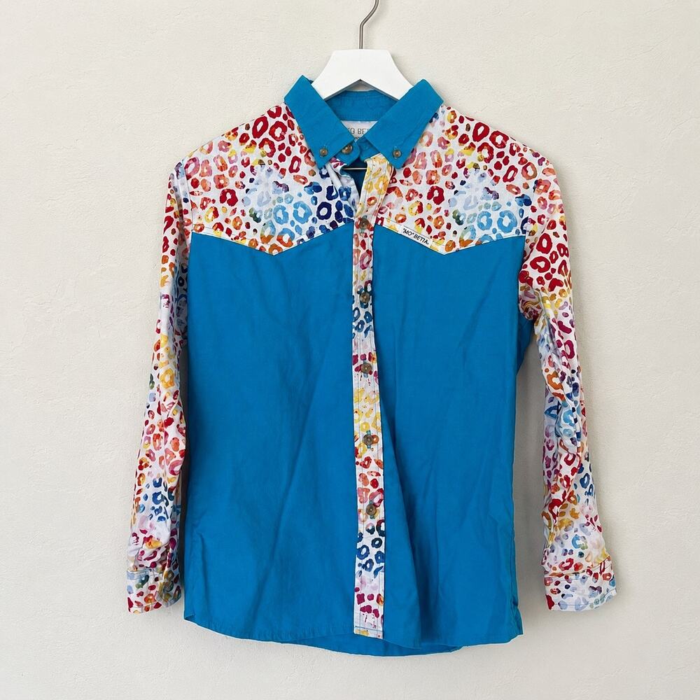 Retro Rodeo Turquoise Leopard Mo Betta Western Shirt 10/12